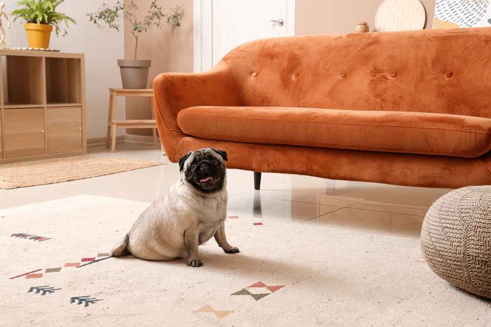 Мопс у дивана