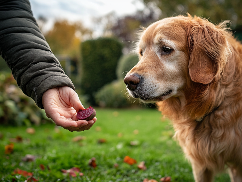 Собаке предлагают свеклу