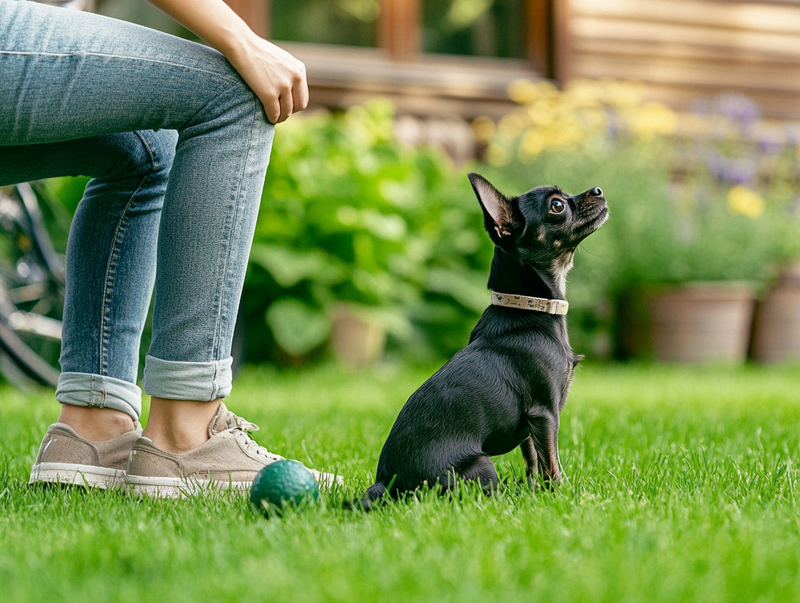 Черная чихуахуа с хозяйкой