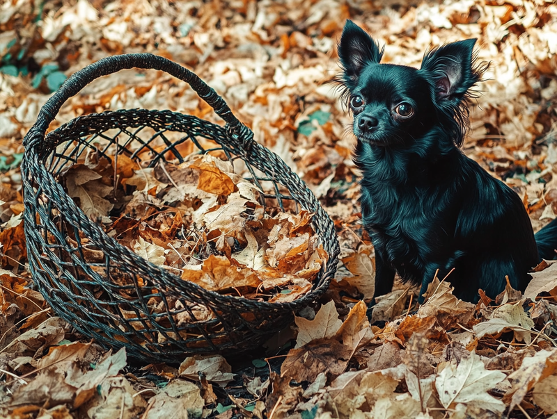 Черная чихуахуа на осенней прогулке