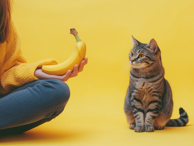 Кошке предлагают банан