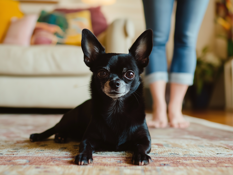 Черная собака чихуахуа отдыхает