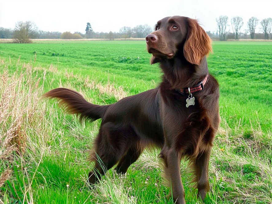 Изображениe — Лангхаар стоит на поляне Лангхаар стоит на поляне