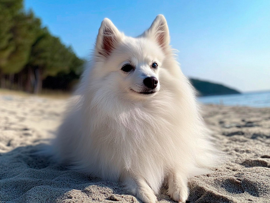 Вольпино итальяно на берегу водоема