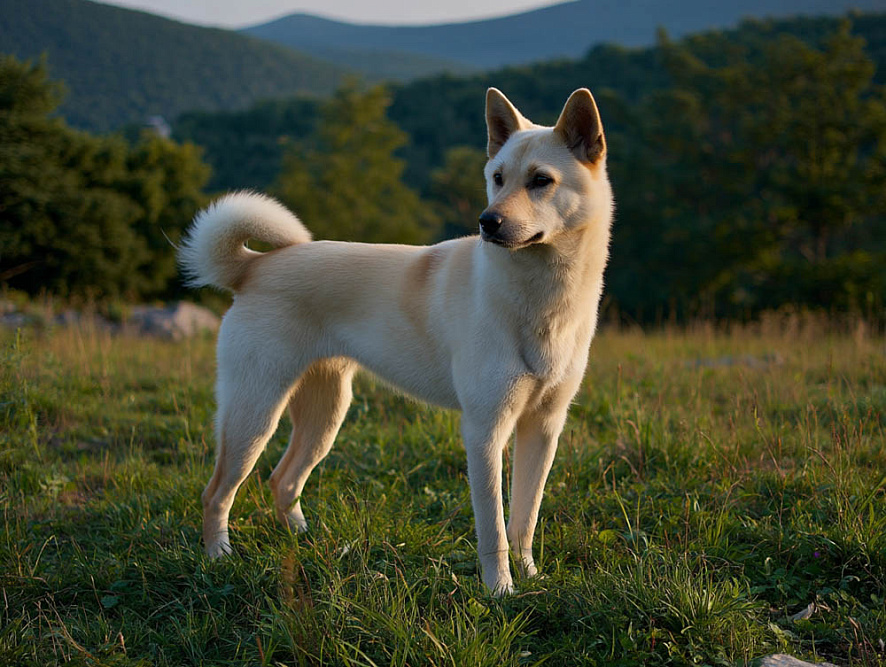 Корейский чиндо стоит в поле