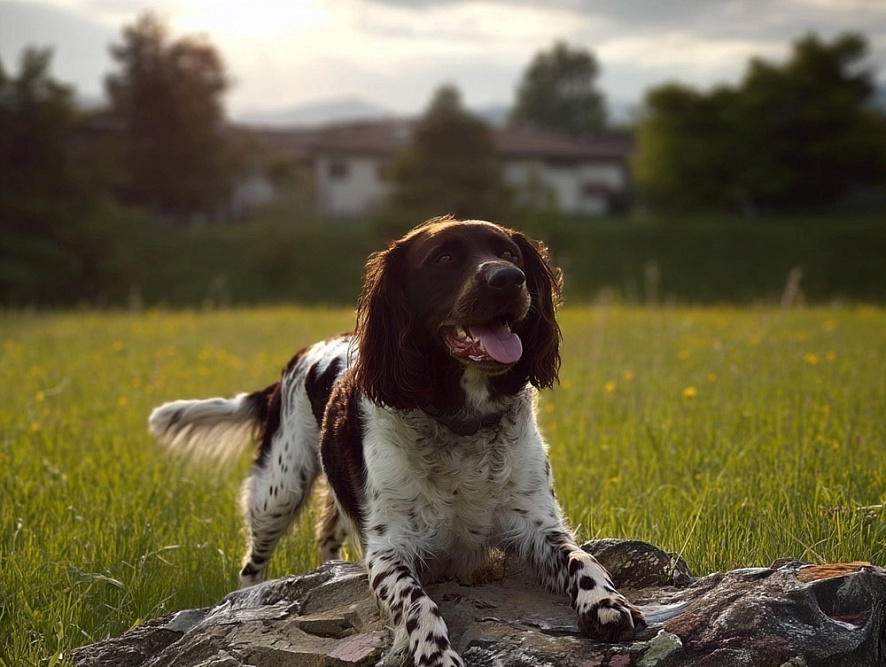 Немецкий вахтельхунд на фоне летней природы
