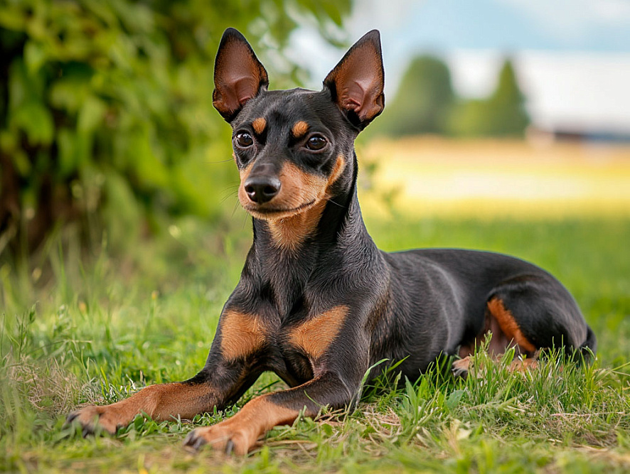 Английский той-терьер на природе