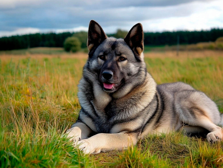 Норвежская лайка лежит