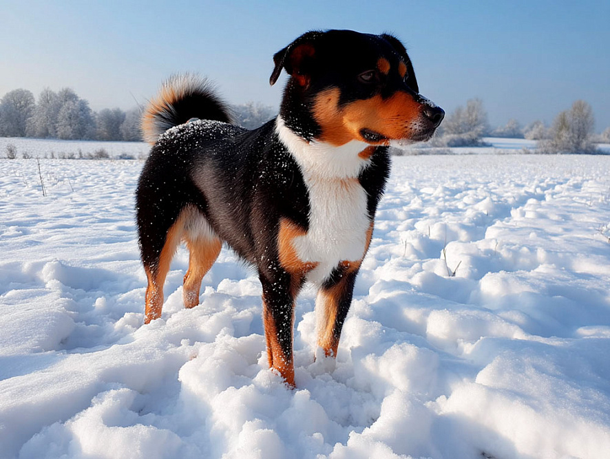 Австрийский пинчер на зимней прогулке