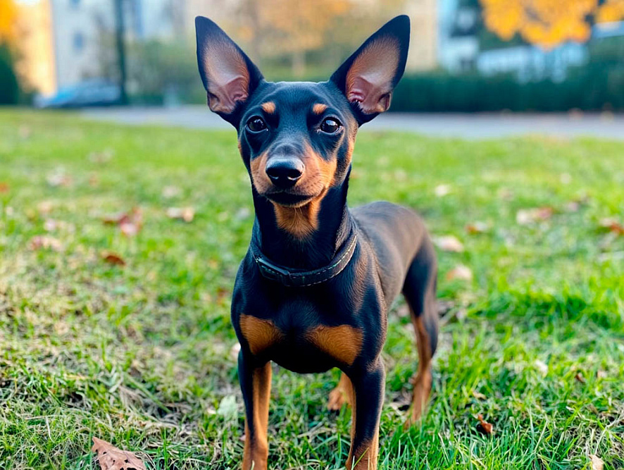 Английский той-терьер в парке