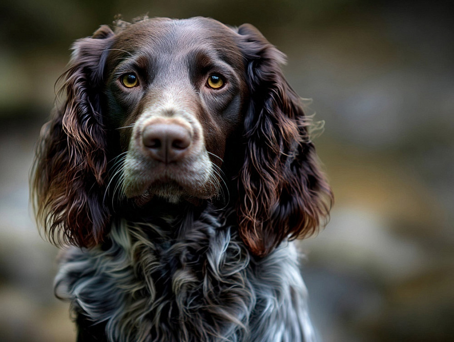 Немецкий спаниель смотрит в камеру