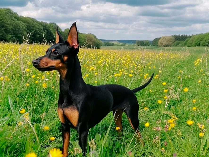 Английский той-терьер в цветах