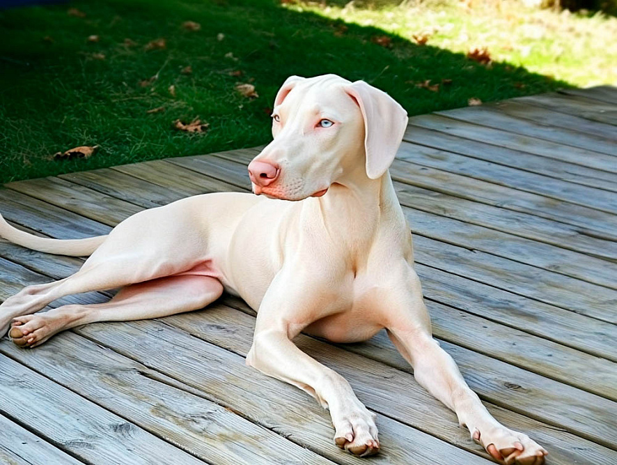 Белый доберман отдыхает