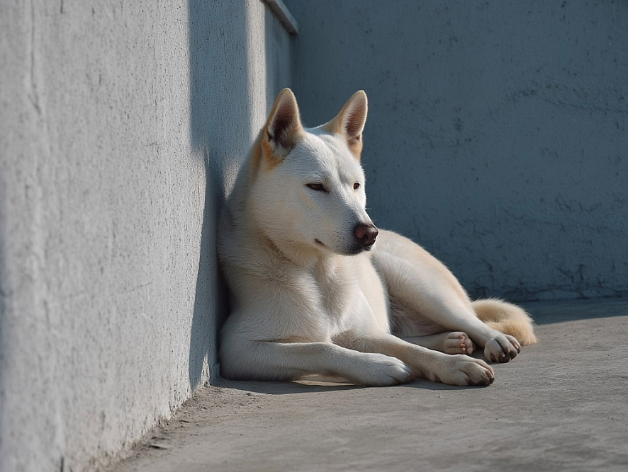 Белый чиндо лежит