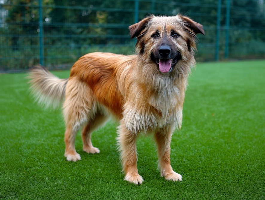 Баскская овчарка стоит на лужайке