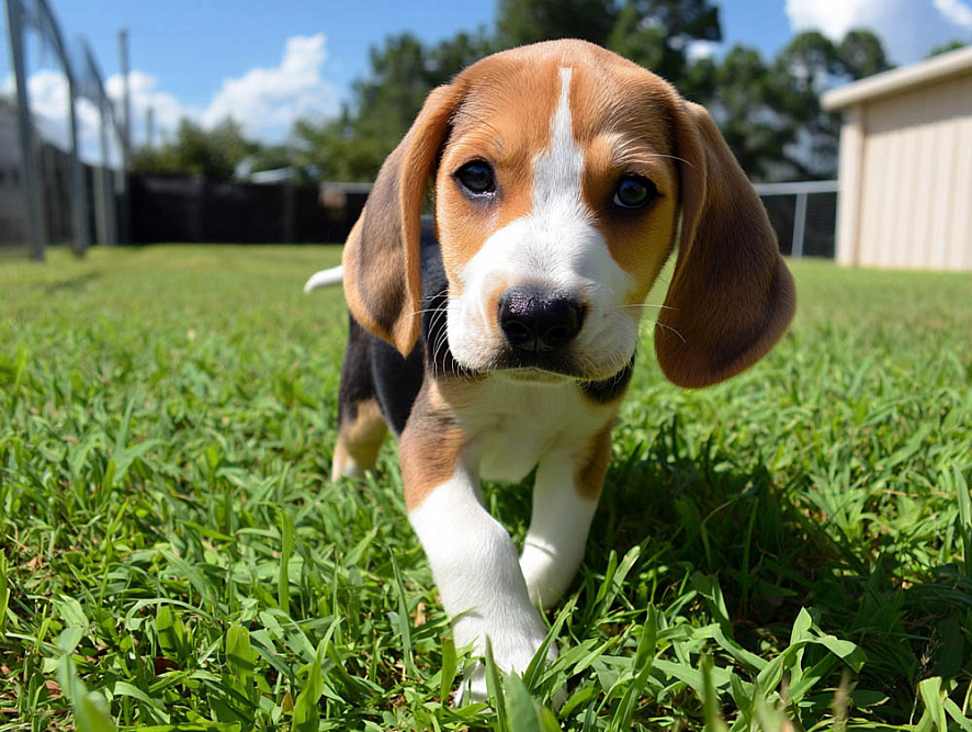 Щенок харьера на траве