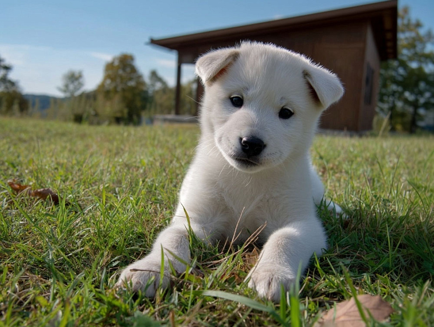 Белый щенок корейского чиндо