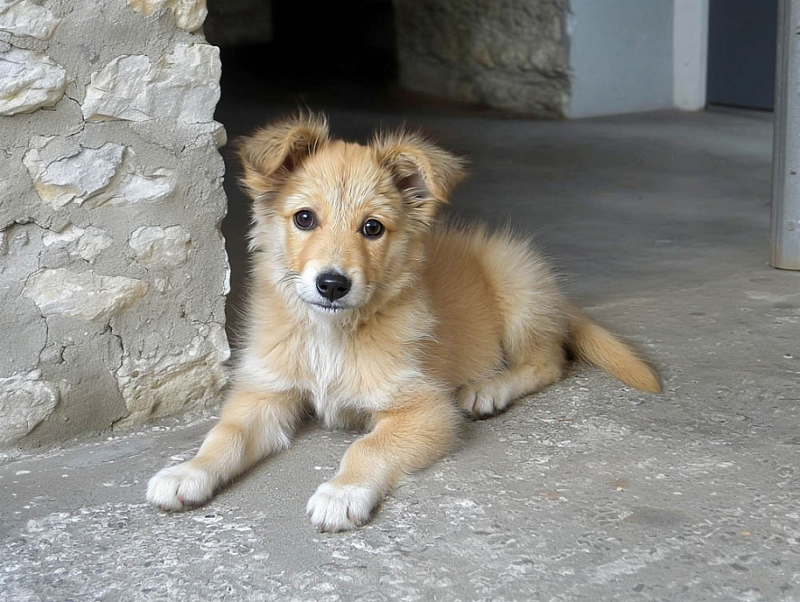 Щенок баскской овчарки отдыхает