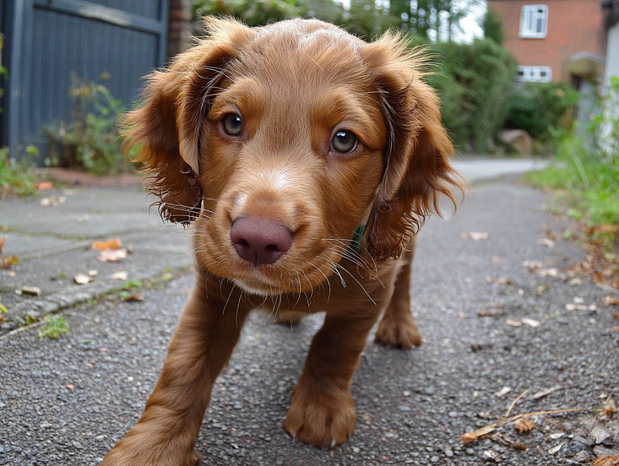 Немецкий вахтельхунд смотрит в камеру