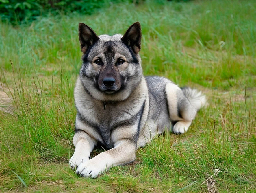 Норвежская лайка на траве