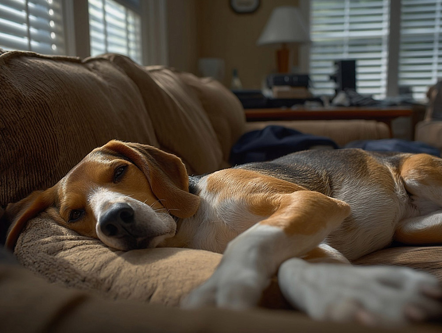 Собака харьер спит