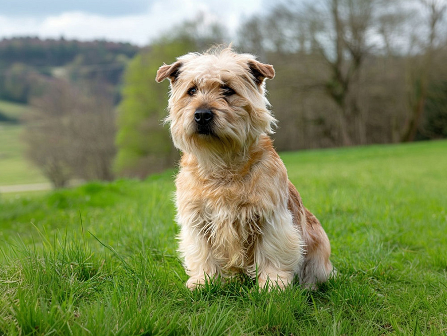 Глен оф Имаал терьер сидит на траве
