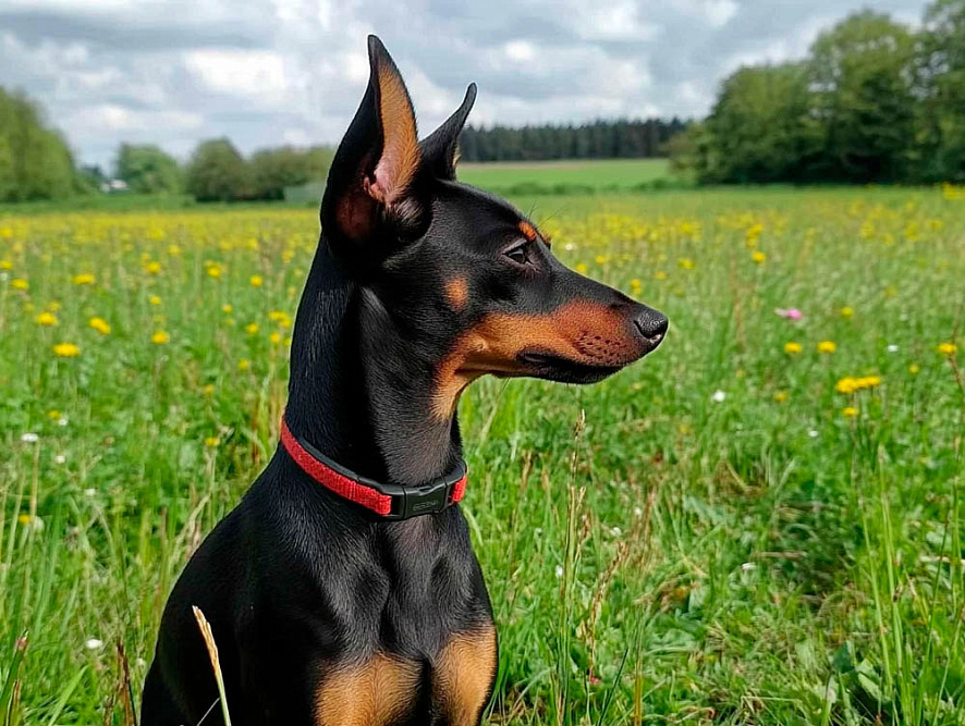 Английский той-терьер за городом