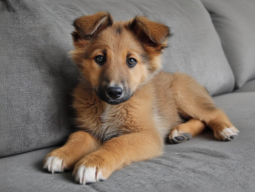 Щенок баскской овчарки в доме
