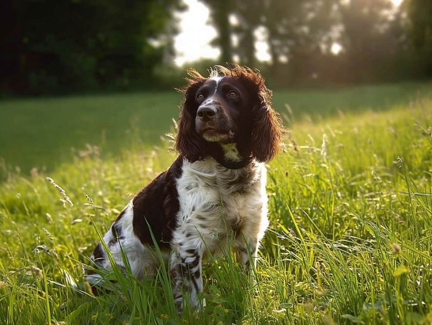 Немецкий вахтельхунд в летнем лесу