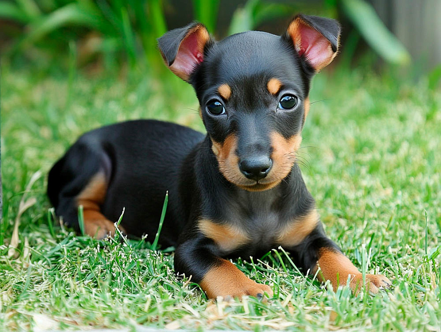 Щенок английского той-терьера на траве