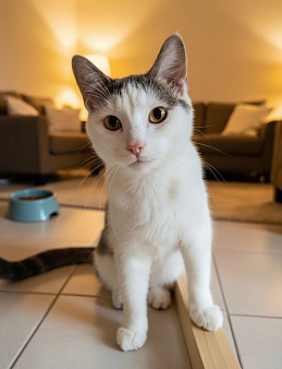 Белый котенок Костик в дар